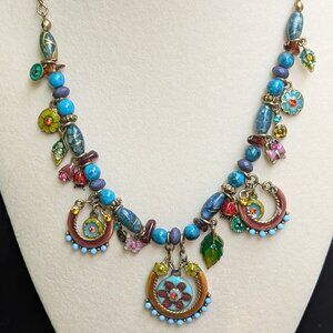 Vintage Statement Necklace - Ladybugs, Butterflies, Flowers 18" Adjustable
